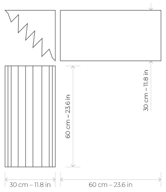 Plano técnico con medidas de la trampa de bajos EZ Acoustics para diseño acústico.