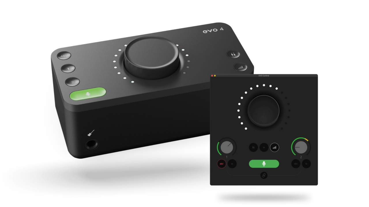 Interfaz Audient EVO4 USB – solución de grabación para podcasters y músicos.