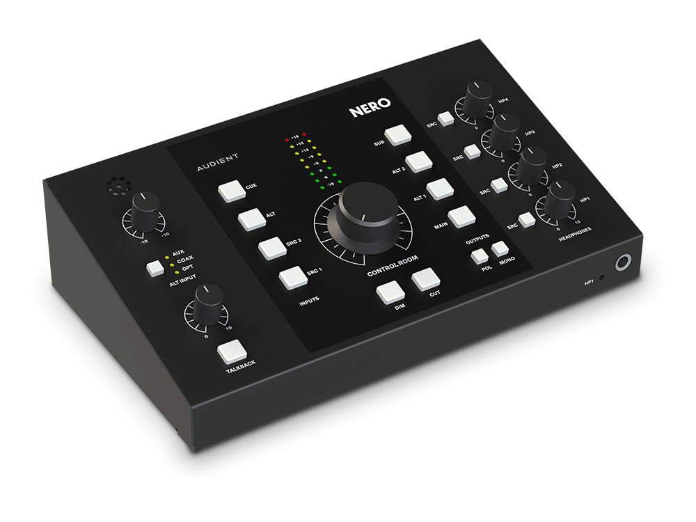 Audient NERO controlador de monitores profesional con múltiples salidas.