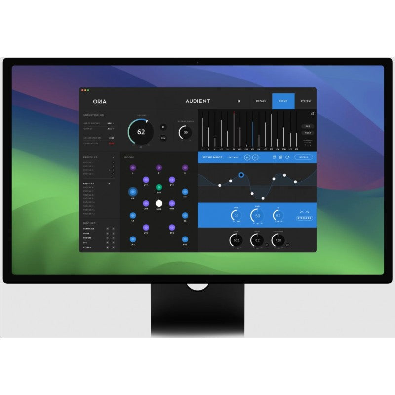 Audient ORIA en estudio de mezcla inmersiva con configuración 7.1.4