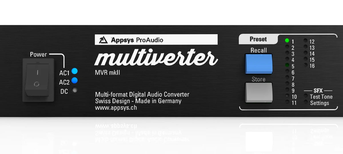 Detalle del panel frontal del Multiverter con presets