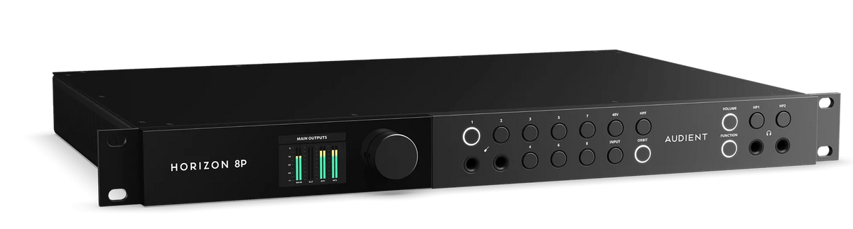 Audient Horizon 8P, frente en perspectiva con preamplificadores y salidas de audífonos