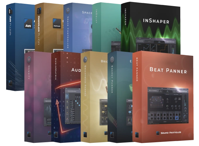 Cajas de los 10 plug-ins del Sound Particles 10FX Bundle