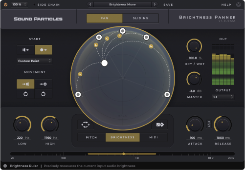 Interfaz de Brightness Panner de Sound Particles