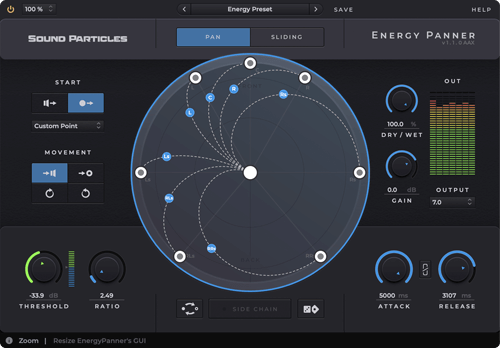 Interfaz de Energy Panner de Sound Particles