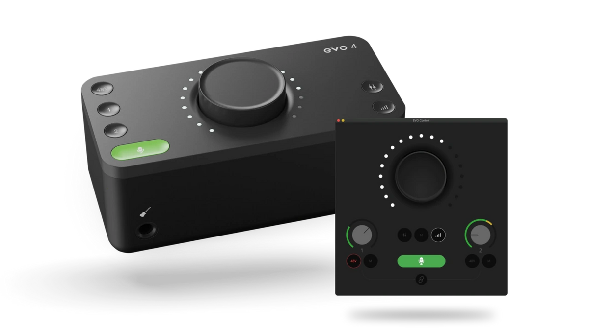 Interfaz Audient EVO4 USB – solución de grabación para podcasters y músicos.