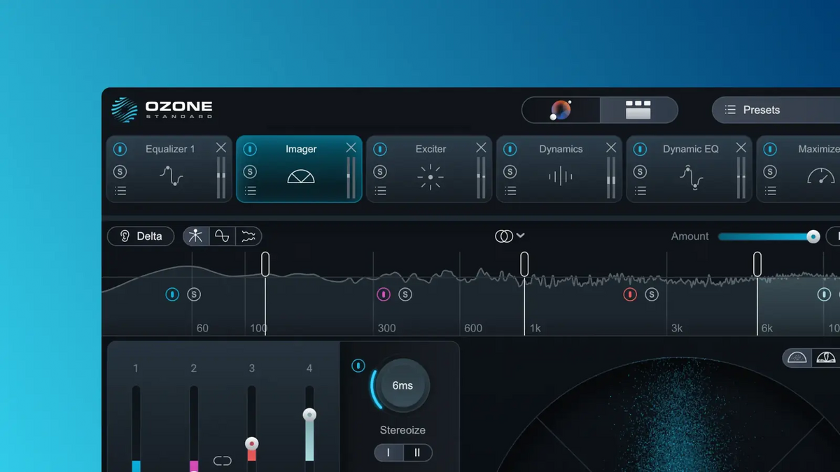 Interfaz de iZotope Ozone 12 con los módulos de masterización