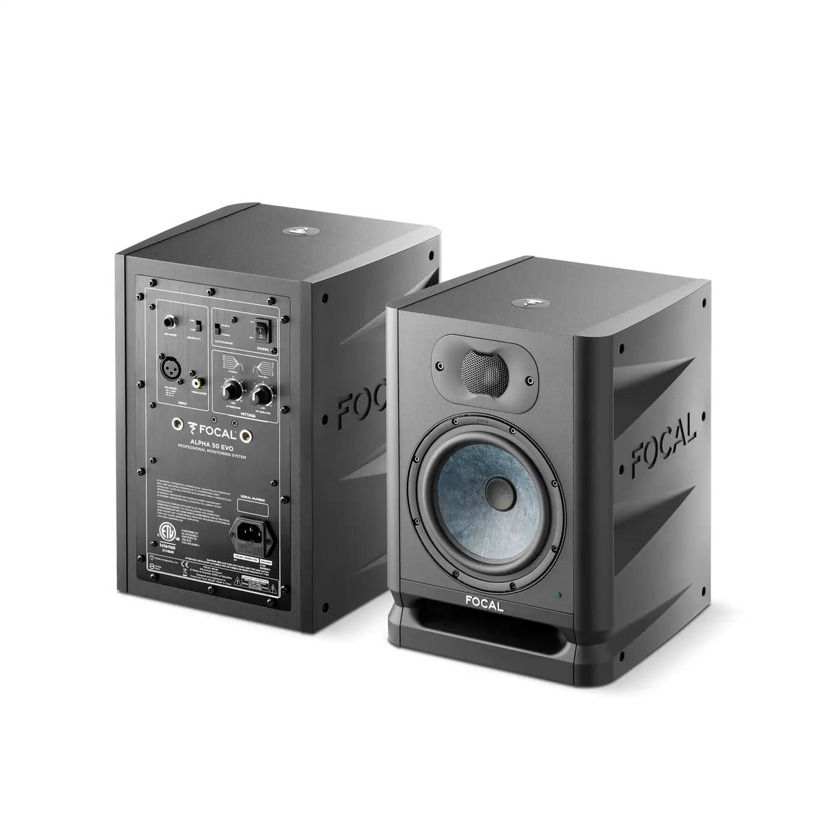 Par de monitores Focal Alpha 50 EVO, vista frontal y trasera