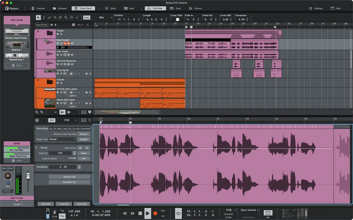 Edición de audio en el secuenciador de Reason 14